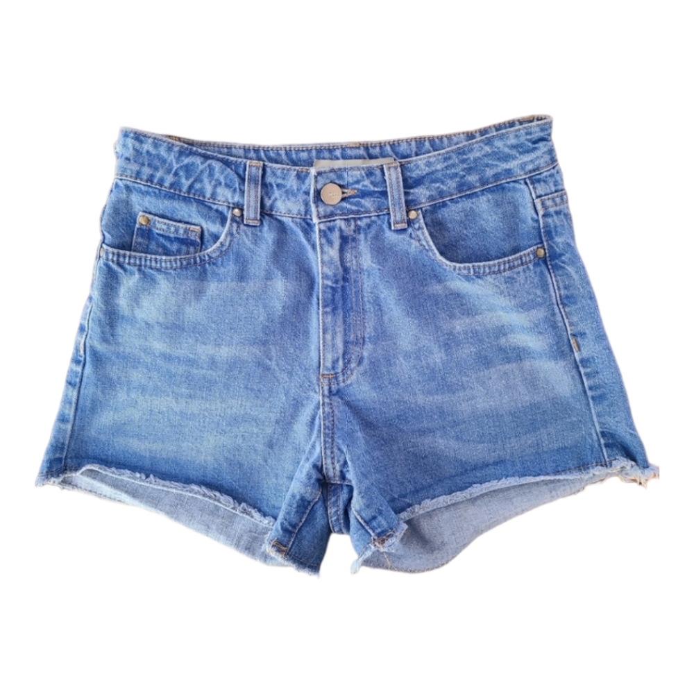 Topshop Moto Medium Blue Denim Hi Rise Jean Shorts